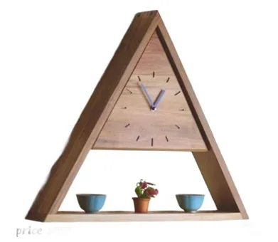 Handcrafted Triangle Wooden Wall Clock with Storage Shelf[C9]