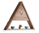 Handcrafted Triangle Wooden Wall Clock with Storage Shelf[C9]