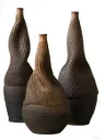 “Earthen Rhythm” – Textured Wooden Vase Set[A57]