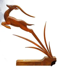“Leap of Freedom” – Dynamic Wooden Antelope Sculpture[A91]