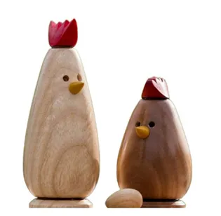 “Morning Companions” – Wooden Hen & Chick Sculpture Set[A99]