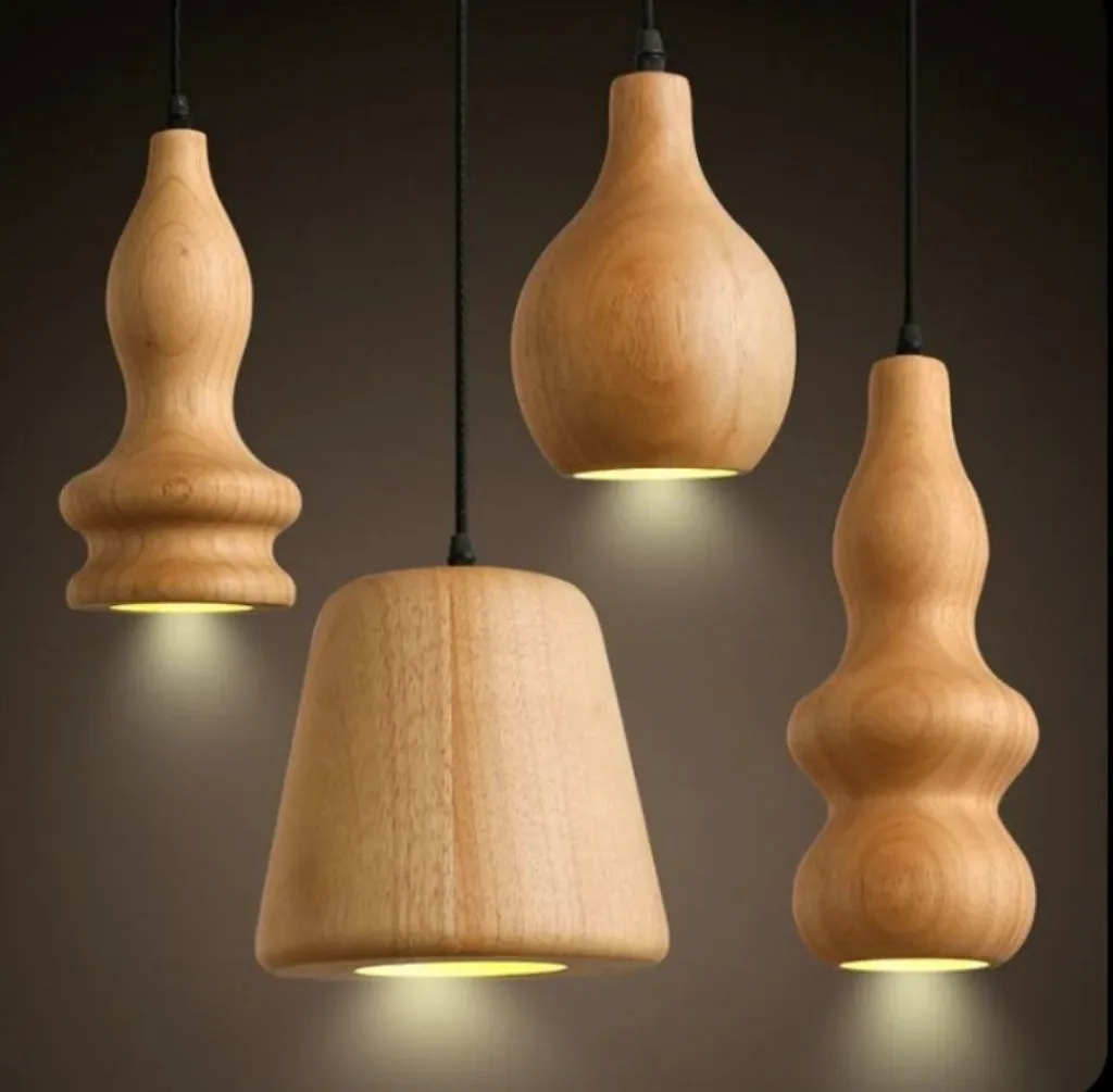 Mixed-Shape Wooden Pendant Lights(set of 4 )[L9]