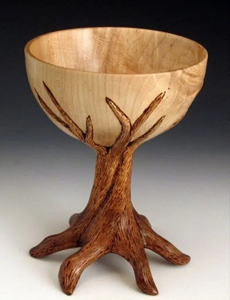 Wooden Bowl on Tree-Root Stand[A9]