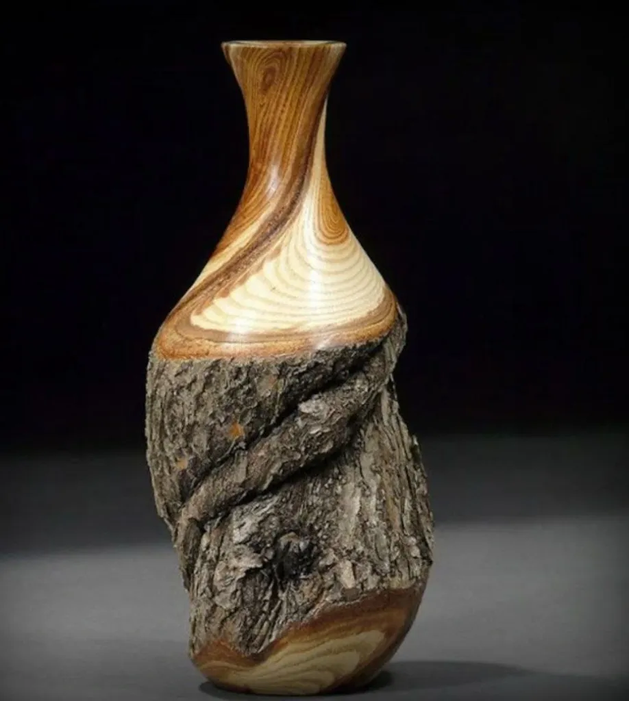 Natural Bark Wooden Vase[A10]