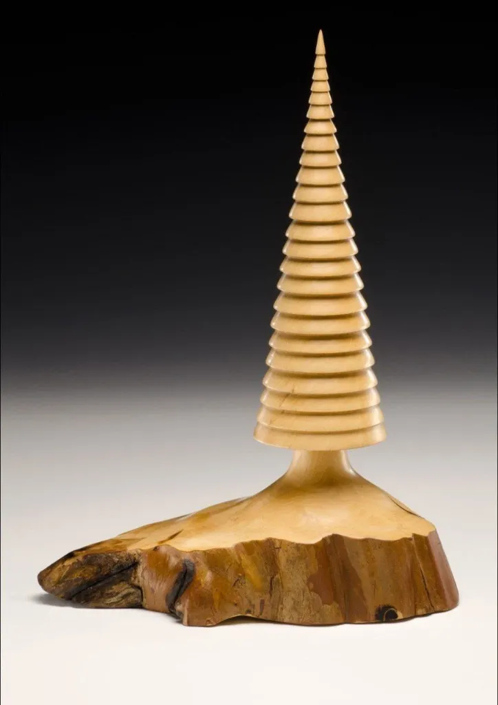 ''Spiral of Stillness” – Spiral Pine Wooden Sculpture[A46]