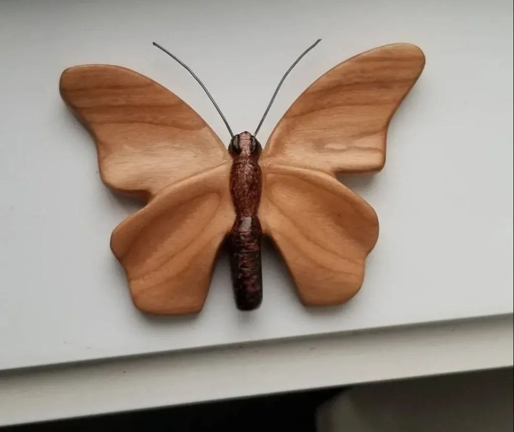 “Whisper of Wings” – Hand-Carved Wooden Butterfly Sculpture[A61]