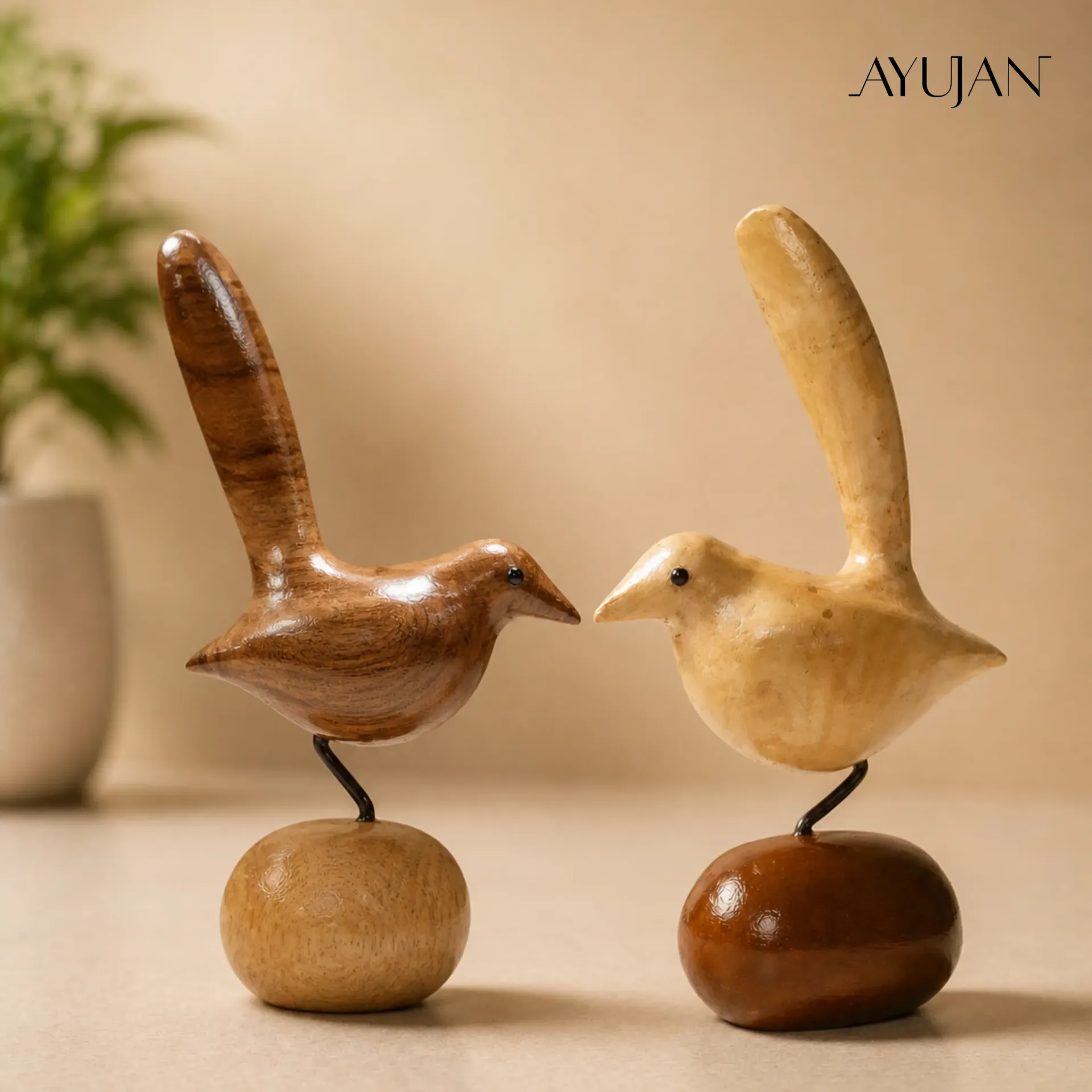 “Harmony Perch” – Minimalist Wooden Bird Figurine Sculpture[A62]