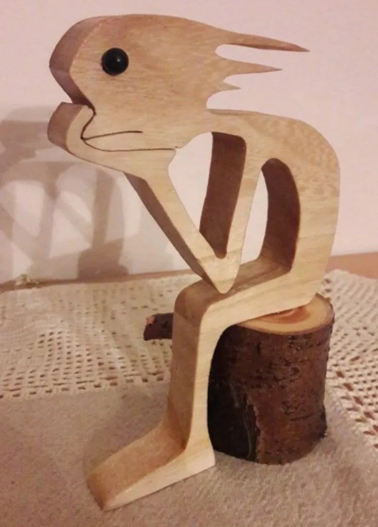 “The Thinker” – Playful Wooden Figurative Sculpture[A78]