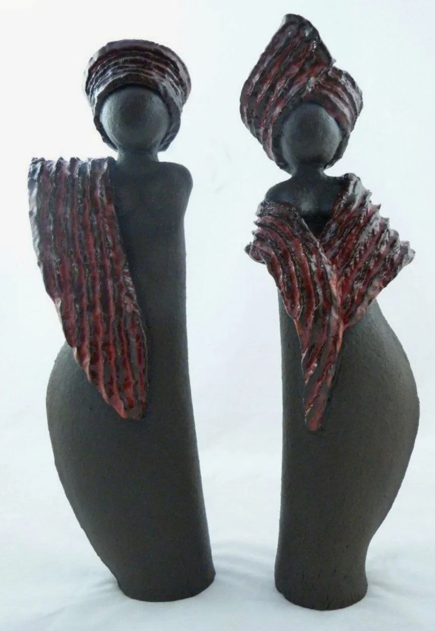 “Sisterhood” – Elegant Wooden Figurative Duo Sculpture[A90]