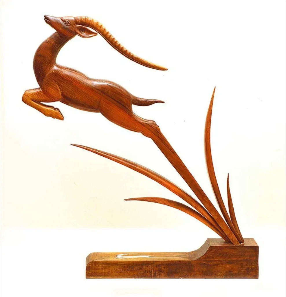 “Leap of Freedom” – Dynamic Wooden Antelope Sculpture[A91]