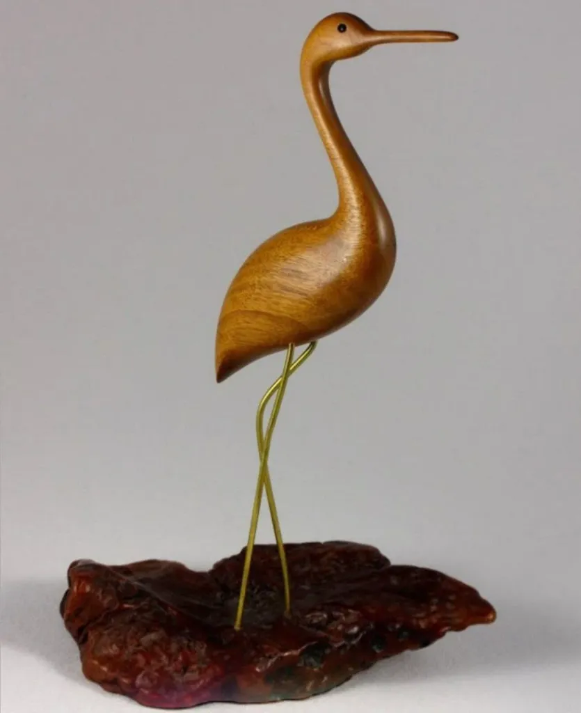 “Quiet Watcher” – Minimal Wooden Crane Sculpture[A93]