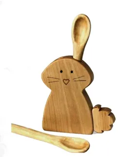 “Whisper Bunny” – Playful Wooden Spoon Holder Sculpture[A116]