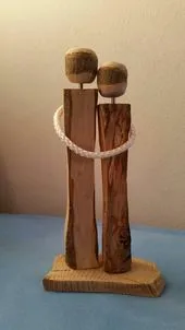 Rustic wooden couple figurine handmade[A152]