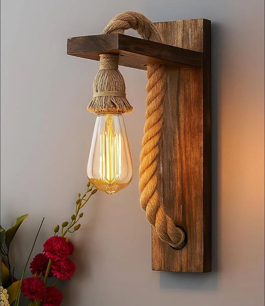 Rustic Wooden Rope Wall Lamp / Wall Sconce [ L1 ]
