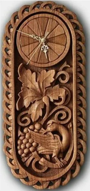 Hand-Carved Wooden Wall Clock with Grapes and Leaves Design[C15]