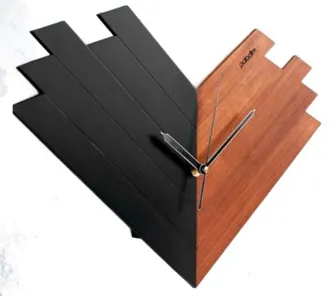 Split-Design Wood Clock (Black/Natural)[C37]